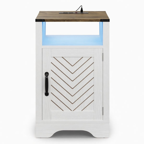 English Elm 16" Modern Farmhouse Nightstand with Rgb Led Lighting and Built-in Charging Station B082P529489