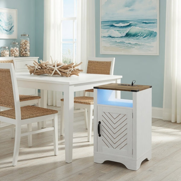 English Elm 16" Modern Farmhouse Nightstand with Rgb Led Lighting and Built-in Charging Station B082P529489