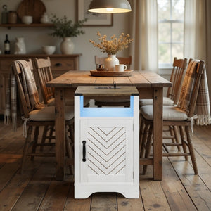 English Elm 16" Modern Farmhouse Nightstand with Rgb Led Lighting and Built-in Charging Station B082P529489