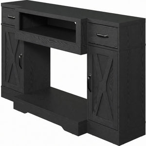 English Elm 64.5 Inch Matte Black Farmhouse Entertainment Center with Fireplace Bay and Storage B082P529490