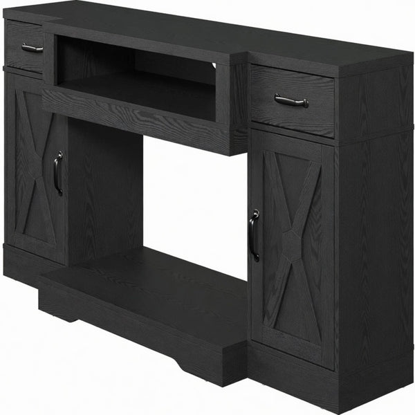 English Elm 64.5 Inch Matte Black Farmhouse Entertainment Center with Fireplace Bay and Storage B082P529490