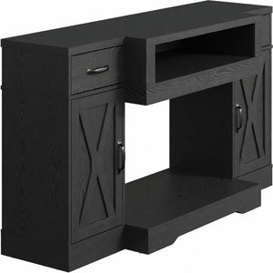 English Elm 64.5 Inch Matte Black Farmhouse Entertainment Center with Fireplace Bay and Storage B082P529490