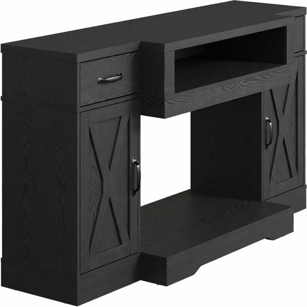 English Elm 64.5 Inch Matte Black Farmhouse Entertainment Center with Fireplace Bay and Storage B082P529490