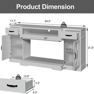 English Elm 64.5 Inch Farmhouse TV Stand with X Pattern Doors Open Fireplace Bay and Storage B082P529491