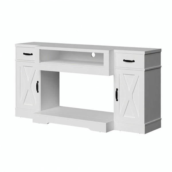 English Elm 64.5 Inch Farmhouse TV Stand with X Pattern Doors Open Fireplace Bay and Storage B082P529491