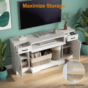 English Elm 64.5 Inch Farmhouse TV Stand with X Pattern Doors Open Fireplace Bay and Storage B082P529491