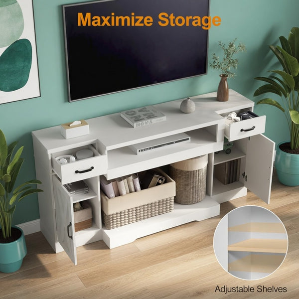 English Elm 64.5 Inch Farmhouse TV Stand with X Pattern Doors Open Fireplace Bay and Storage B082P529491