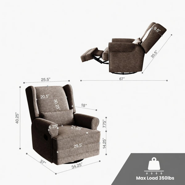 English Elm 34.25" Wide Swivel Glider Recliner with Footrest Lumbar Support for Nursery B082P529492
