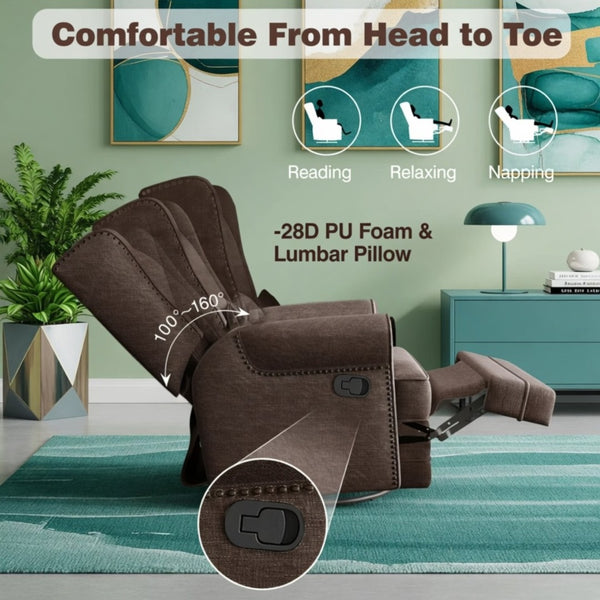 English Elm 34.25" Wide Swivel Glider Recliner with Footrest Lumbar Support for Nursery B082P529492
