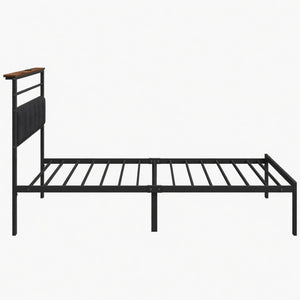 English Elm 39"x80" Twin Metal Platform Bed Upholstered Headboard Built-in Charging Wood Shelf B082P529493