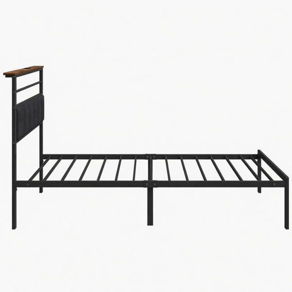 English Elm 39"x80" Twin Metal Platform Bed Upholstered Headboard Built-in Charging Wood Shelf B082P529493