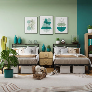 English Elm 39"x80" Twin Metal Platform Bed Upholstered Headboard Built-in Charging Wood Shelf B082P529493