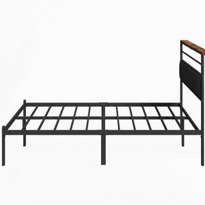 English Elm 54"x80" Full Platform Bed Matte Black Metal Frame Upholstered Headboard Charging Station B082P529494
