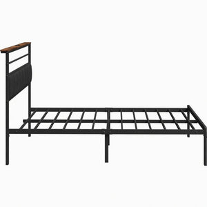 English Elm 60.4X 84.7\ Queen Platform Bed Metal Frame USB Charging Headboard Shelves Storage B082P529495