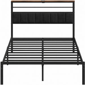 English Elm 60.4X 84.7\ Queen Platform Bed Metal Frame USB Charging Headboard Shelves Storage B082P529495