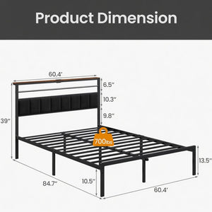 English Elm 60.4X 84.7\ Queen Platform Bed Metal Frame USB Charging Headboard Shelves Storage B082P529495
