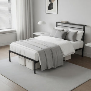 English Elm 39"x80" Twin Platform Bed Industrial Steel Frame Wooden Headboard with Charging Station B082P529496