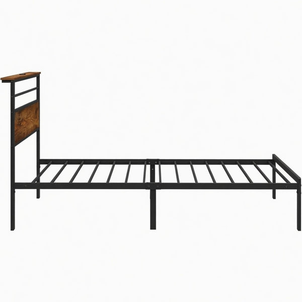 English Elm 39"x80" Twin Platform Bed Industrial Steel Frame Wooden Headboard with Charging Station B082P529496
