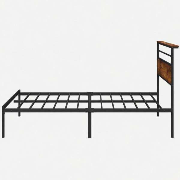 English Elm 54"x80" Full Platform Bed Metal Frame Wood Headboard Shelves and Built-in Charging Hub B082P529497