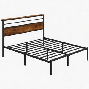 English Elm 54"x80" Full Platform Bed Metal Frame Wood Headboard Shelves and Built-in Charging Hub B082P529497