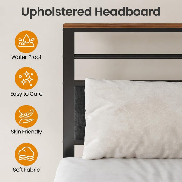 English Elm 54"x80" Full Platform Bed Metal Frame Wood Headboard Shelves and Built-in Charging Hub B082P529497
