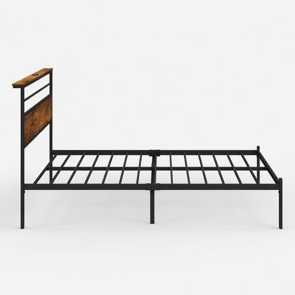 English Elm 60.4X 84.7\ Queen Platform Bed Metal Frame Wooden Headboard with Charging Station Shelves B082P529498