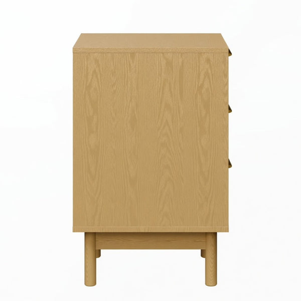 English Elm 23.6 Inch Fluted Natural Wood 3 Drawer Dresser with Gold Hardware for Compact Spaces B082P529499