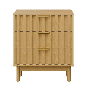 English Elm 23.6 Inch Fluted Natural Wood 3 Drawer Dresser with Gold Hardware for Compact Spaces B082P529499