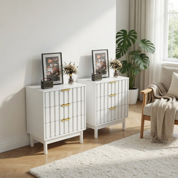 English Elm 23.6” 23.6" Fluted White 3 Drawer Compact Dresser with Gold Handles for Bedroom Storage B082P529500