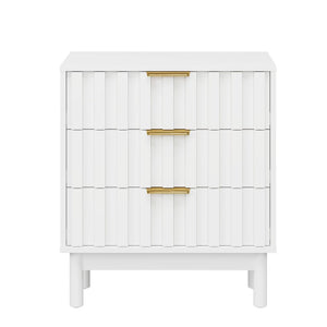 English Elm 23.6” 23.6" Fluted White 3 Drawer Compact Dresser with Gold Handles for Bedroom Storage B082P529500