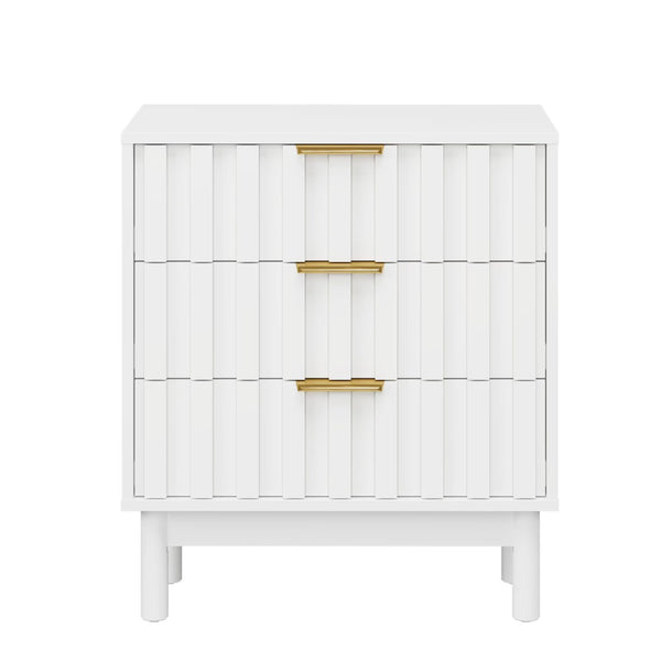 English Elm 23.6” 23.6" Fluted White 3 Drawer Compact Dresser with Gold Handles for Bedroom Storage B082P529500