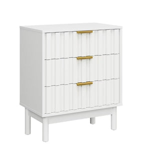 English Elm 23.6” 23.6" Fluted White 3 Drawer Compact Dresser with Gold Handles for Bedroom Storage B082P529500