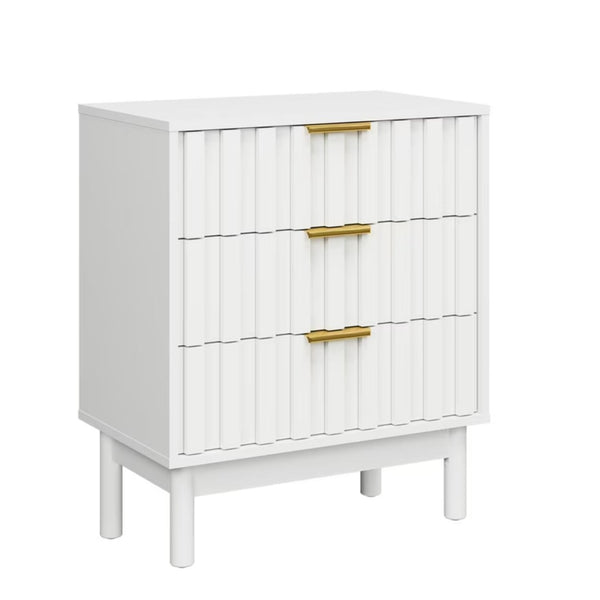 English Elm 23.6” 23.6" Fluted White 3 Drawer Compact Dresser with Gold Handles for Bedroom Storage B082P529500