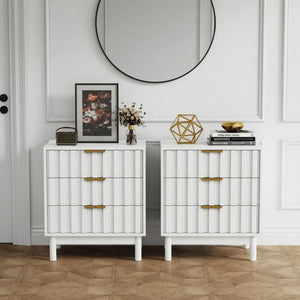 English Elm 23.6” 23.6" Fluted White 3 Drawer Compact Dresser with Gold Handles for Bedroom Storage B082P529500
