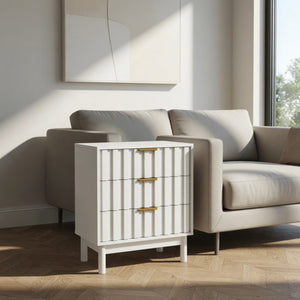 English Elm 23.6” 23.6" Fluted White 3 Drawer Compact Dresser with Gold Handles for Bedroom Storage B082P529500