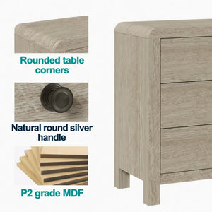 English Elm 23.6 Inch Wood Grain 3 Drawer Chest with Soft Close Glides for Bedroom or Entryway Natural B082P529501
