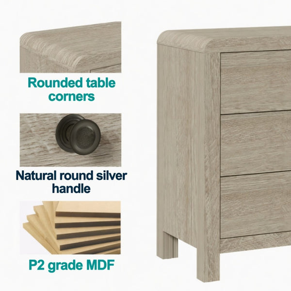 English Elm 23.6 Inch Wood Grain 3 Drawer Chest with Soft Close Glides for Bedroom or Entryway Natural B082P529501