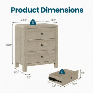 English Elm 23.6 Inch Wood Grain 3 Drawer Chest with Soft Close Glides for Bedroom or Entryway Natural B082P529501