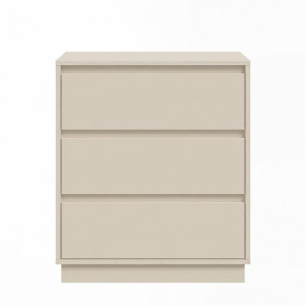 English Elm 23.6 Inch Wide Beige Matte Nightstand with Three Soft Close Drawers for Modern Bedroom B082P529502