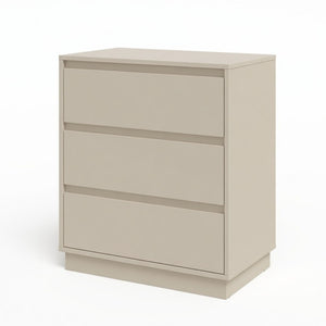 English Elm 23.6 Inch Wide Beige Matte Nightstand with Three Soft Close Drawers for Modern Bedroom B082P529502