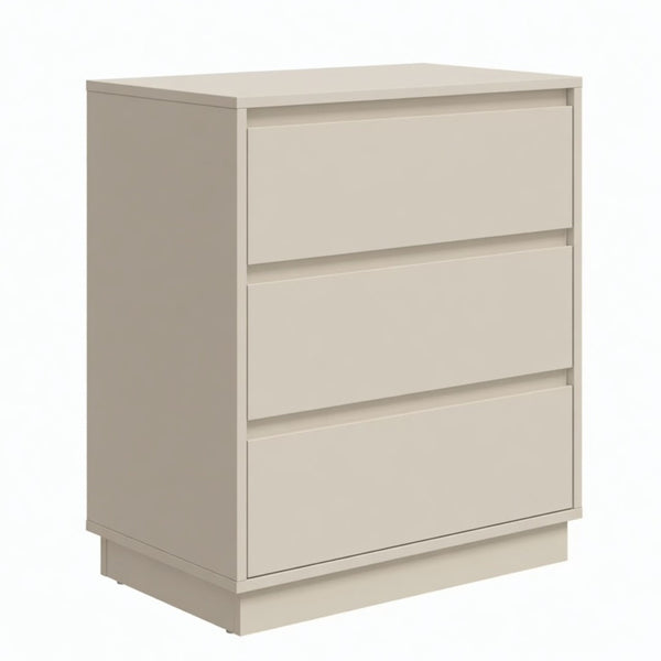 English Elm 23.6 Inch Wide Beige Matte Nightstand with Three Soft Close Drawers for Modern Bedroom B082P529502