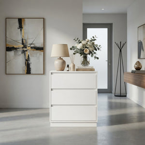 English Elm 23.6 Inch Wood Grain 3 Drawer Chest with Soft Close Glides for Bedroom or Entryway White B082P529503