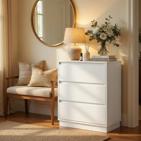 English Elm 23.6 Inch Wood Grain 3 Drawer Chest with Soft Close Glides for Bedroom or Entryway White B082P529503