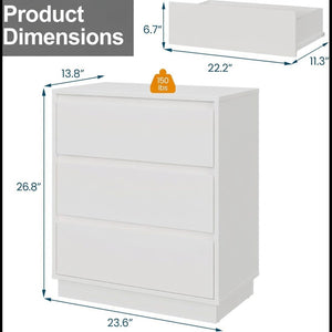 English Elm 23.6 Inch Wood Grain 3 Drawer Chest with Soft Close Glides for Bedroom or Entryway White B082P529503