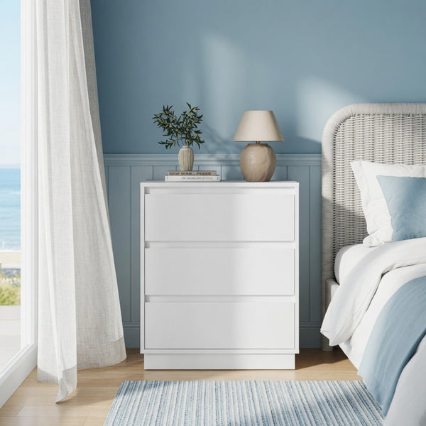 English Elm 23.6 Inch Wood Grain 3 Drawer Chest with Soft Close Glides for Bedroom or Entryway White B082P529503