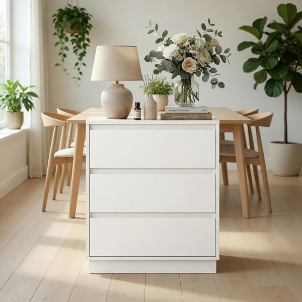 English Elm 23.6 Inch Wood Grain 3 Drawer Chest with Soft Close Glides for Bedroom or Entryway White B082P529503