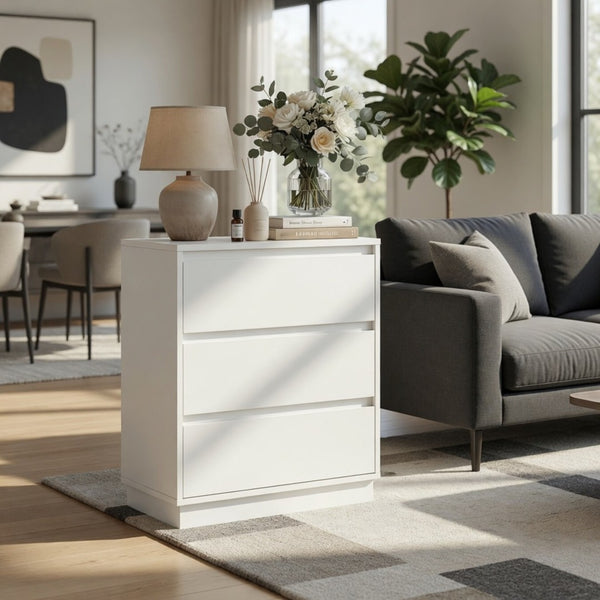 English Elm 23.6 Inch Wood Grain 3 Drawer Chest with Soft Close Glides for Bedroom or Entryway White B082P529503