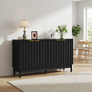 English Elm 55.12"wide Fluted Matte Buffet Cabinet with Gold Hardware and Adjustable Interior Shelving Black B082P529507