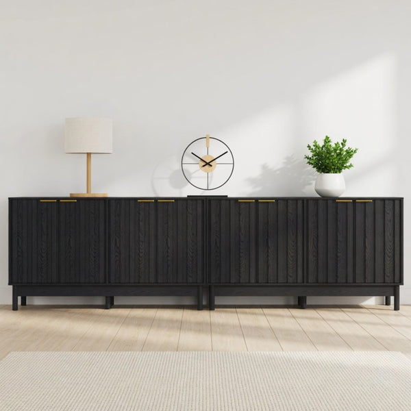 English Elm 55.12"wide Fluted Matte Buffet Cabinet with Gold Hardware and Adjustable Interior Shelving Black B082P529507