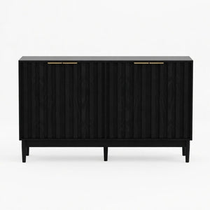English Elm 55.12"wide Fluted Matte Buffet Cabinet with Gold Hardware and Adjustable Interior Shelving Black B082P529507
